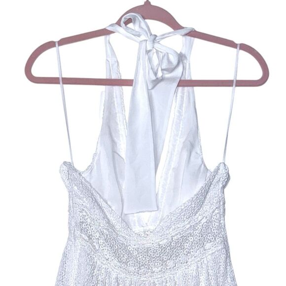 Free People Women's White So Sweetly Crochet Halter Neck Dress side zip - Picture 7 of 12